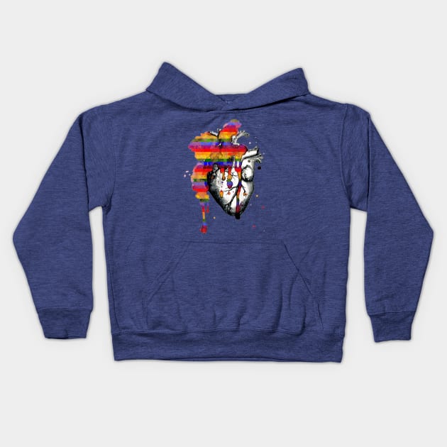 gay pride flag heart explode Kids Hoodie by loulousworld